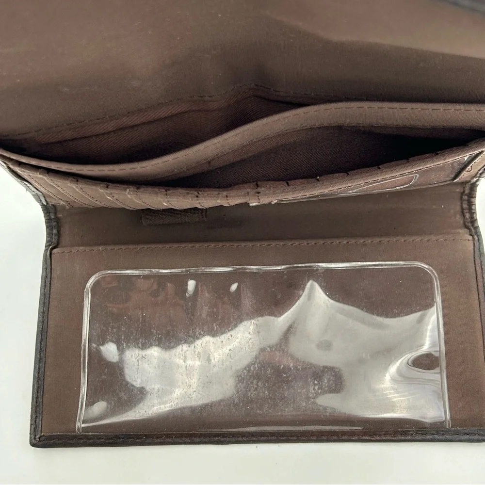 Vntg Fossil Wallet Card Holder Leather Trifold Coin Zip Classic Brown‎ Classic